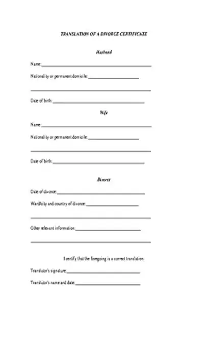 Translation Of A Divorce Certificate Template