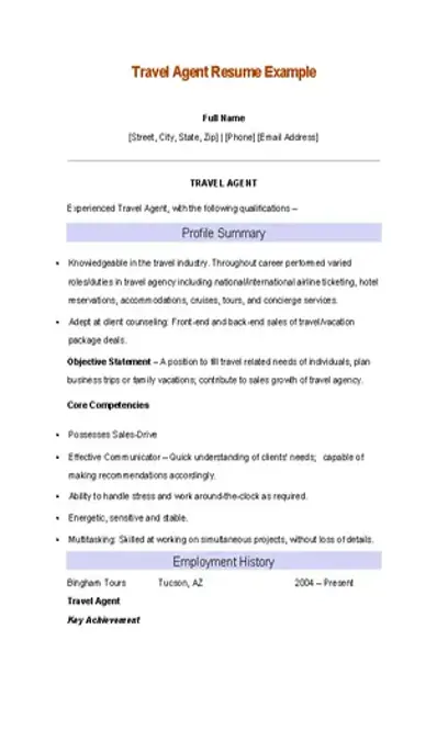 Travel Agent Resume Example