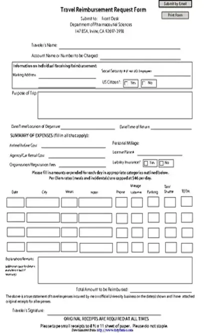 Travel Reimbursement Form Template