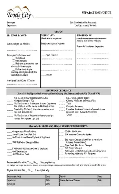 Two Week Separation Notice Template