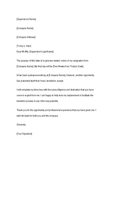 Two Weeks Notice Letter Template