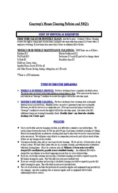 Types Of Cleaning Service Contract Template Free Doc Format