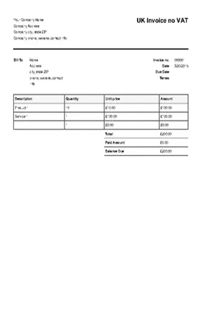 Uk Invoice Template No Vat