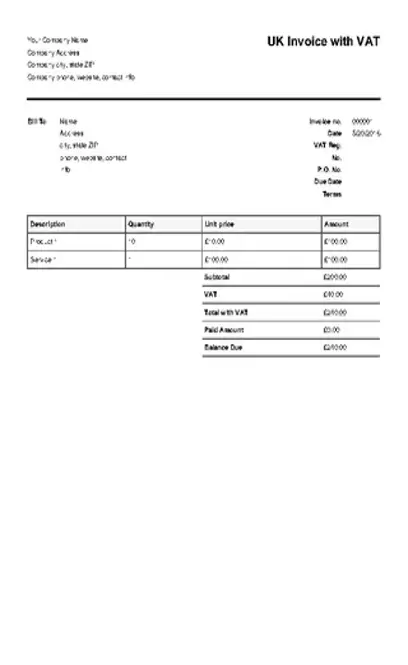 Uk Invoice Template With Vat