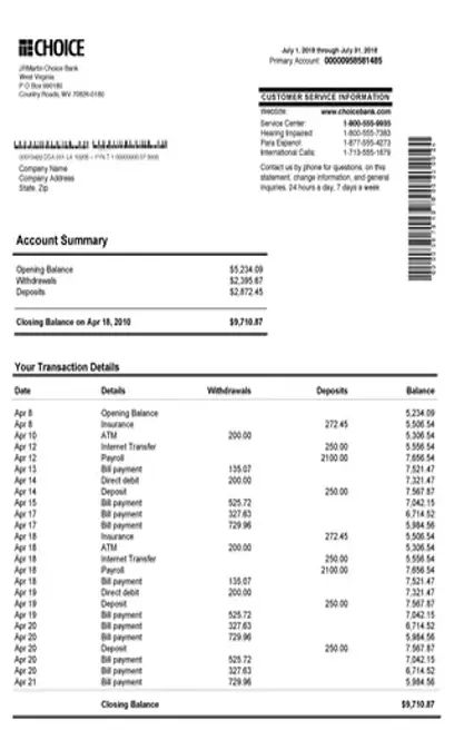 United Kingdom Novelty Bank Statement