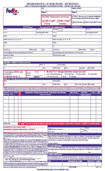 Uniform Straight Bill Of Lading Original