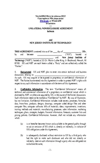 Unilateral Non Disclosure Agreement Template