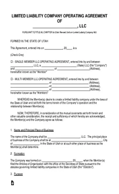 Utah Llc Operating Agreement Template