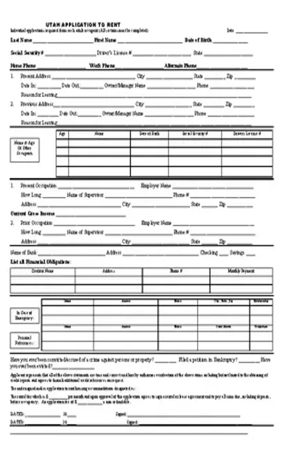 Utah Rental Application Form