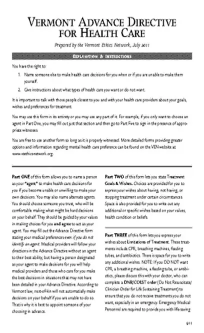 Vermont Advance Directive Short Form