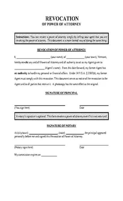 Vermont Revocation Of Power Of Attorney Form