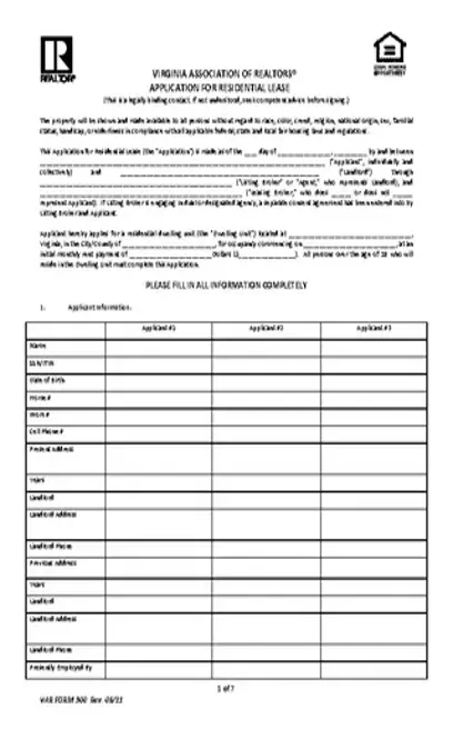 Virginia Rental Application Form