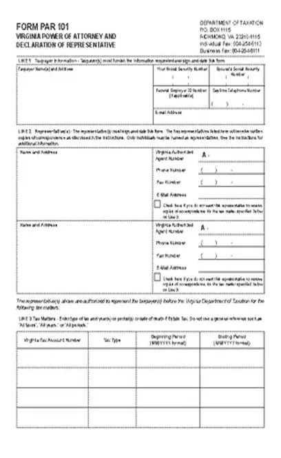 Virginia Tax Power Of Attorney Form Par 101