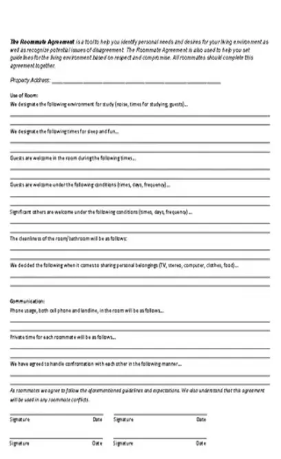 Washington Roommate Agreement Form