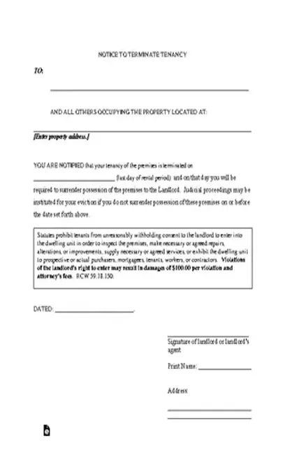 Washington State 20 Day Notice To Quit Form