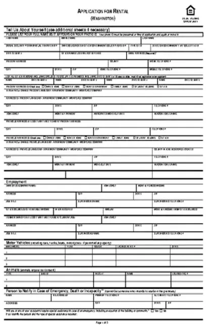 Washington State Rental Application Form