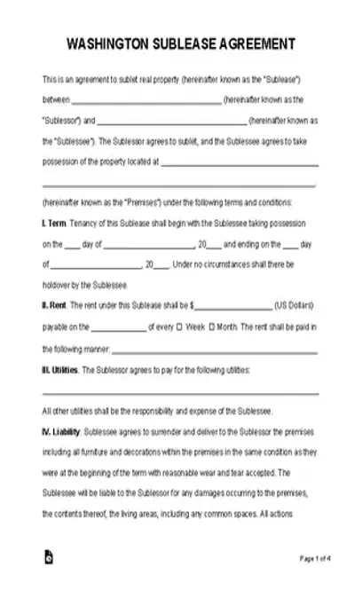 Washington Sublease Agreement Template