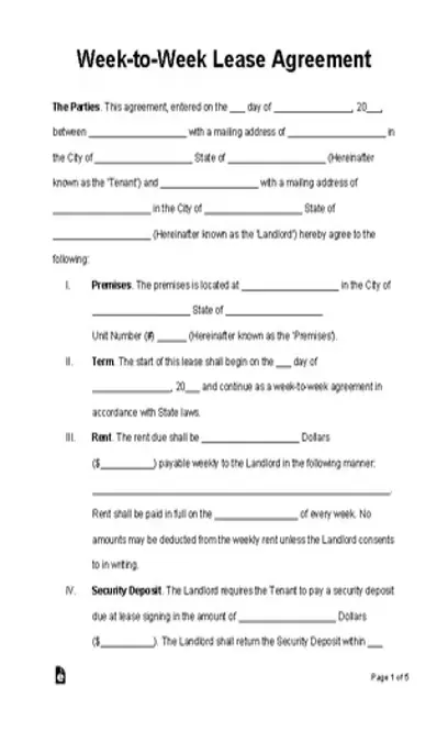 Week To Week Lease Agreement Form