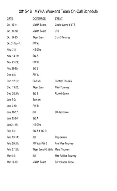 Weekend On Call Schedule Template1