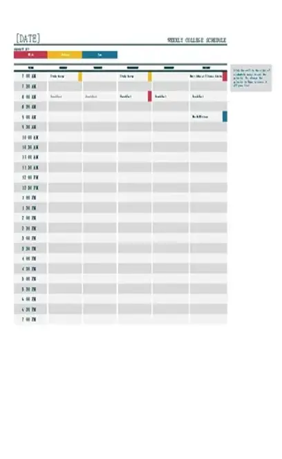 Weekly College Time Table Template