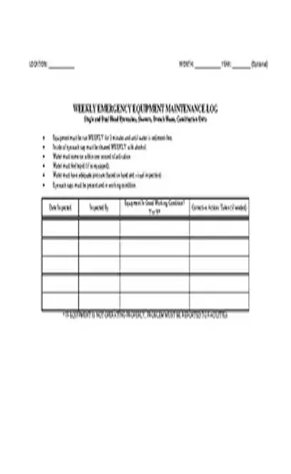 Weekly Emergency Equipment Maintenance Log Template