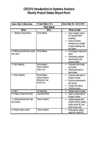 Weekly Project Update Report Template