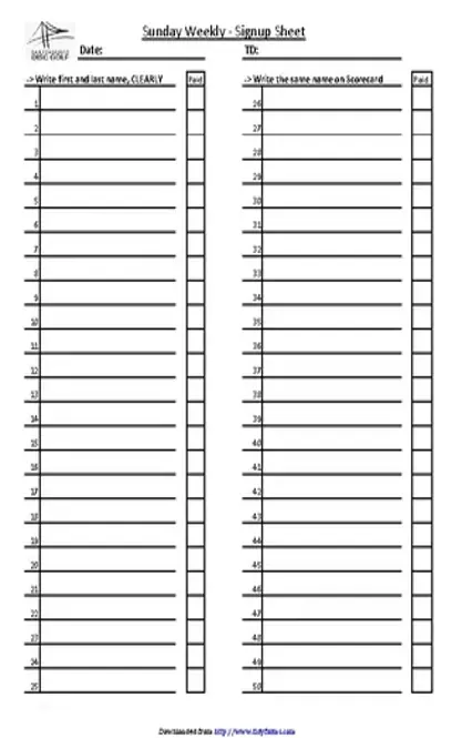 Weekly Sign Up Sheet Template