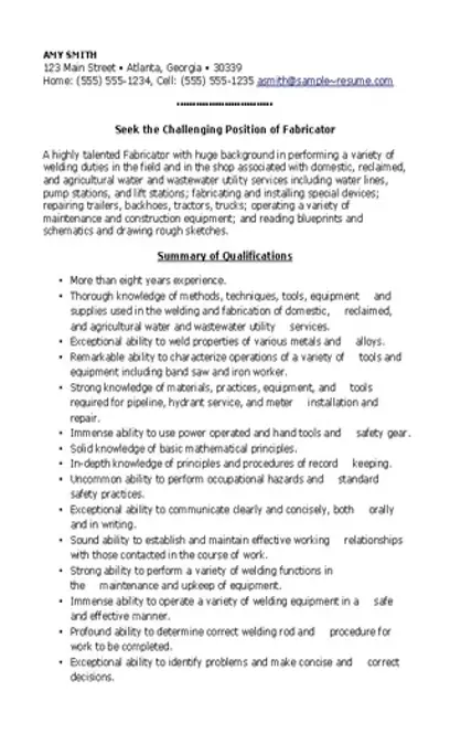 Welder Fabricator Resume