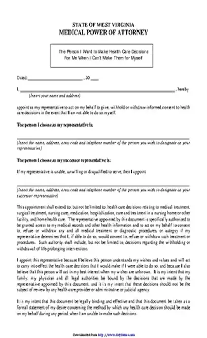 West Virginia Health Care Power Of Attorney Form