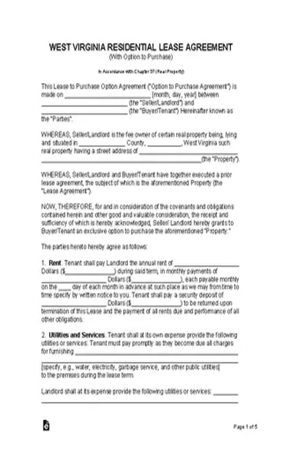 West Virginia Lease Agreement With Option To Purchase