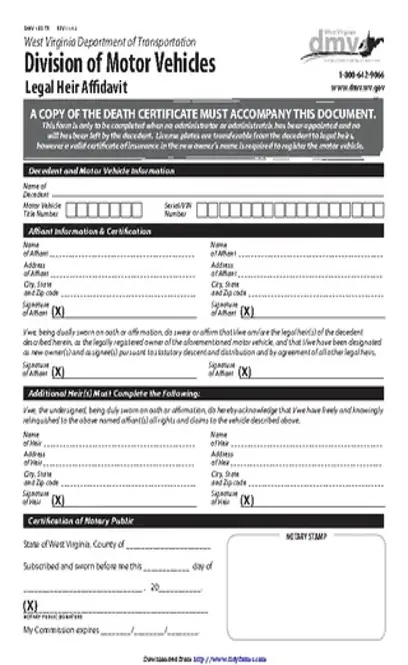 West Virginia Legal Heir Affidavit Form