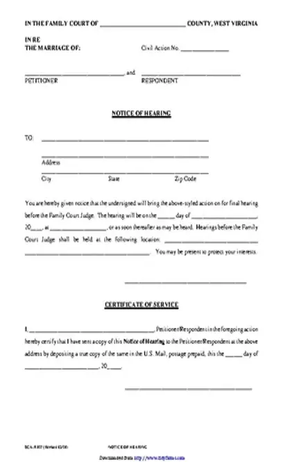 West Virginia Notice Of Hearing Form