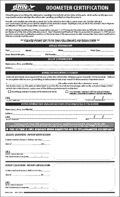 West Virginia Odometer Disclosure Statement