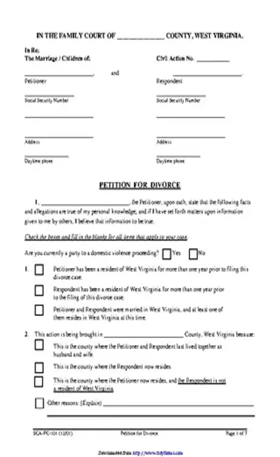 West Virginia Petition For Divorce Form