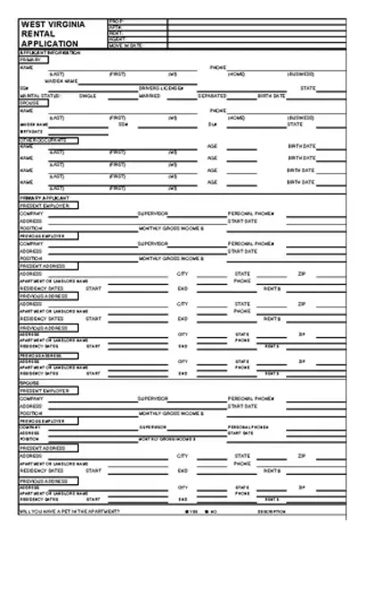 West Virginia Rental Application Form