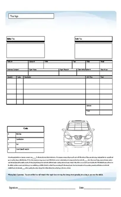 Windshield Invoice Repair Template