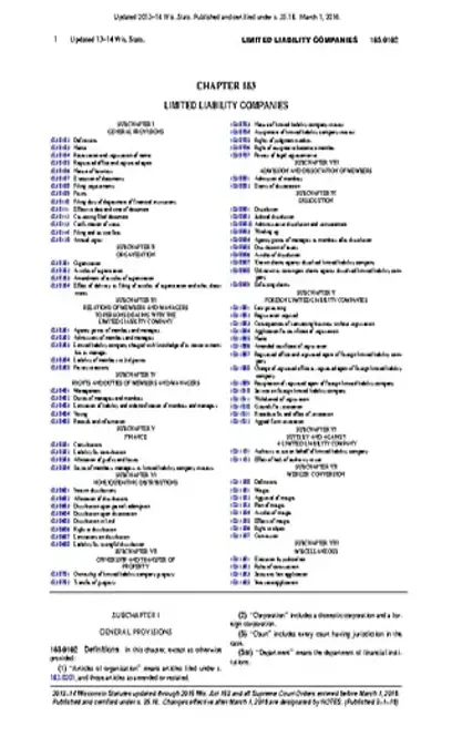 Wisconsin Chapter 183 Limited Liability Companies