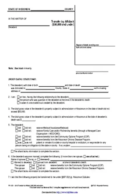 Wisconsin Affidavit Of Transfer