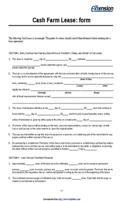 Wisconsin Cash Farm Lease Form