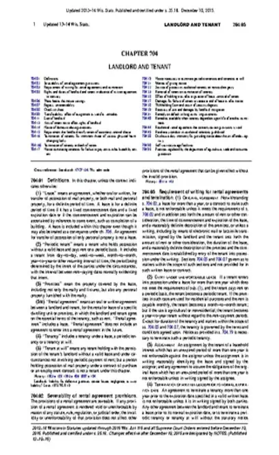 Wisconsin Chapter 704 Landlord And Tenant