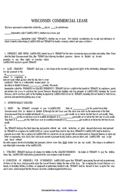 Wisconsin Commercial Lease Agreement Form