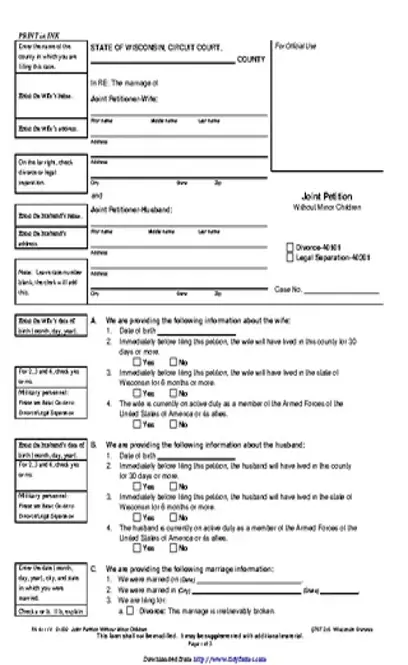 Wisconsin Joint Petition Without Minor Children