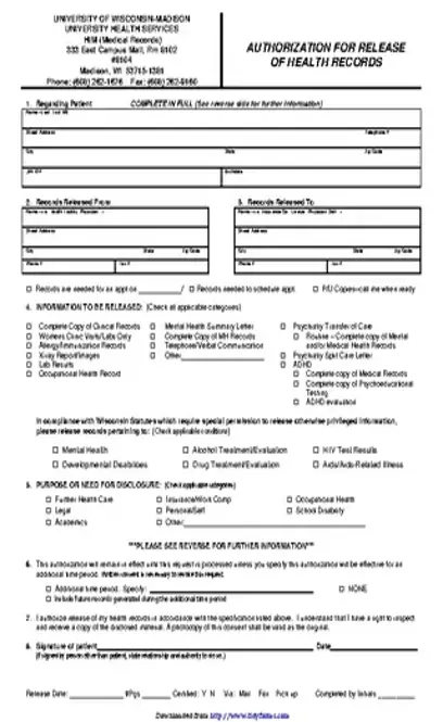 Wisconsin Medical Records Release Form 1