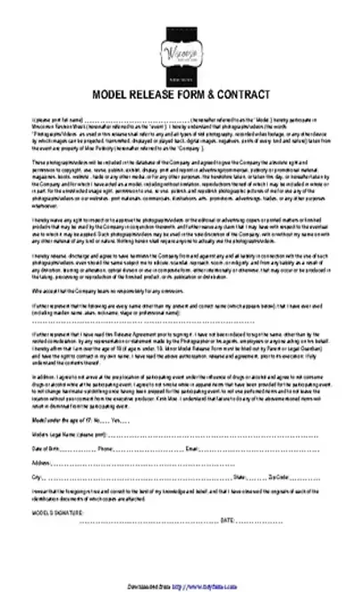 Wisconsin Model Release Form 2