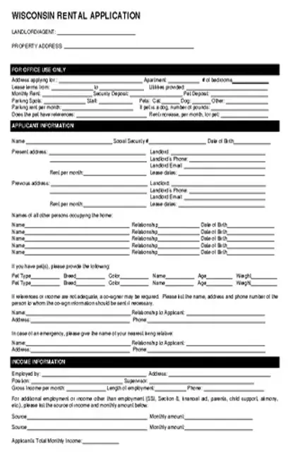 Wisconsin Rental Application Form