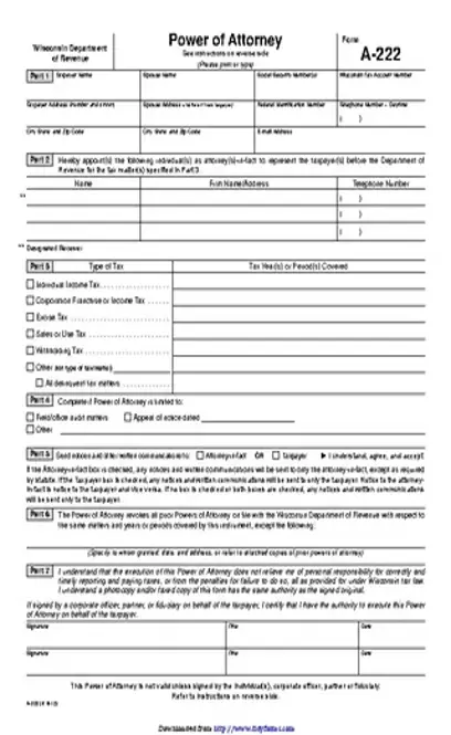 Wisconsin Tax Power Of Attorney Form