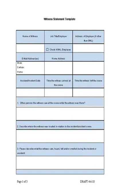 Witness Statement Template Free Download