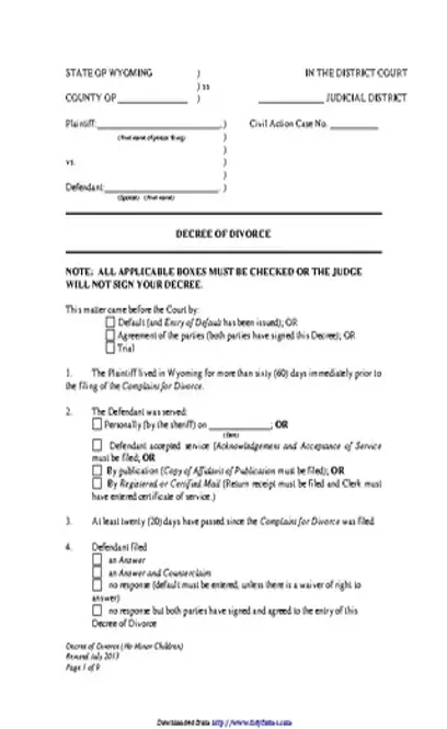 Wyoming Decree Of Divorce No Children Form