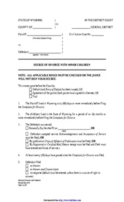 Wyoming Decree Of Divorce With Children Form