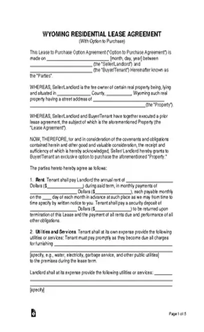 Wyoming Lease With Option To Purchase Form